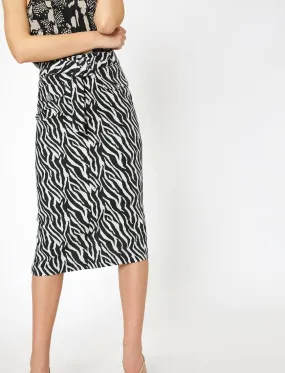 11915 Black Zebra Patterned Midi Skirt