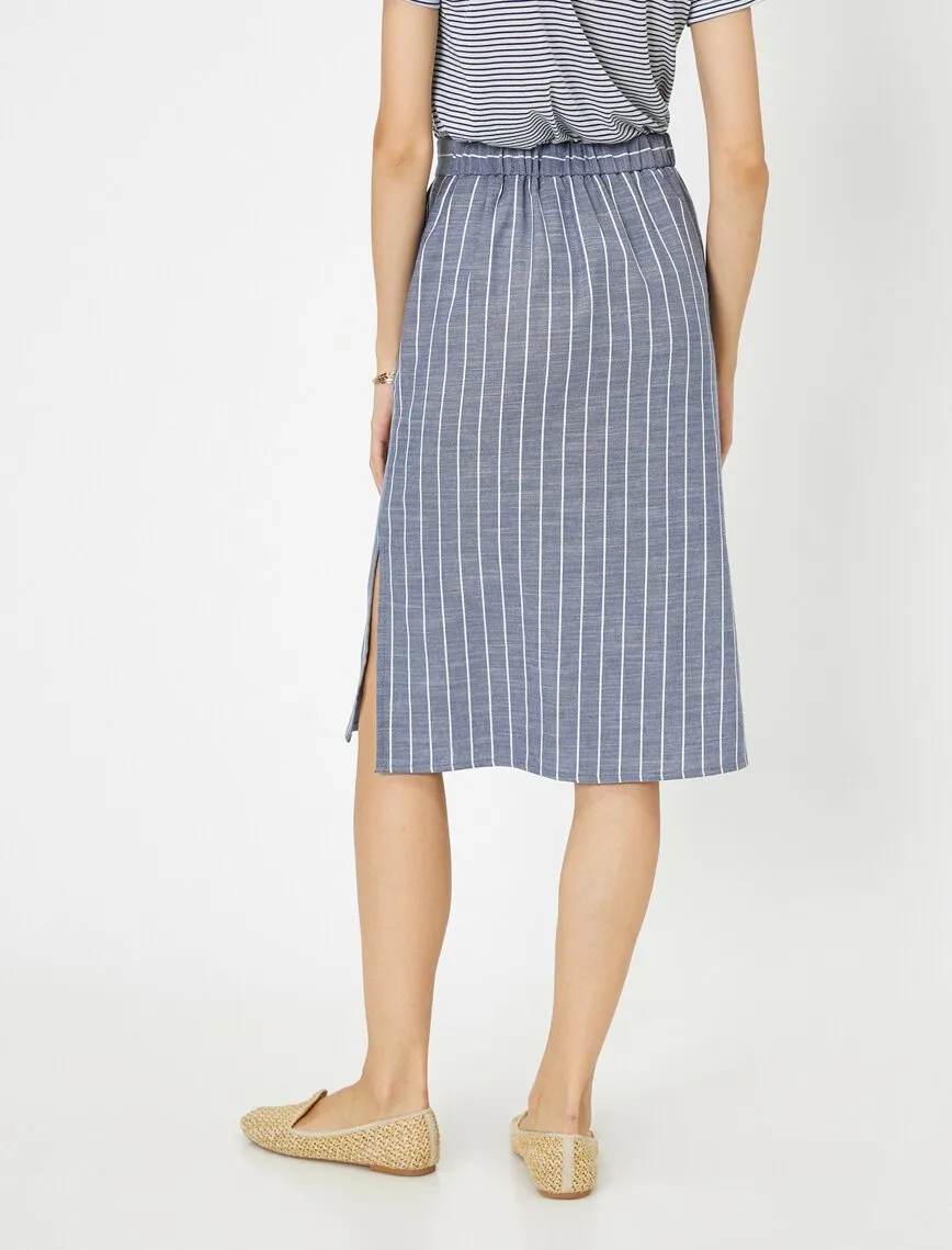 11990 Navy Striped Midi Skirt