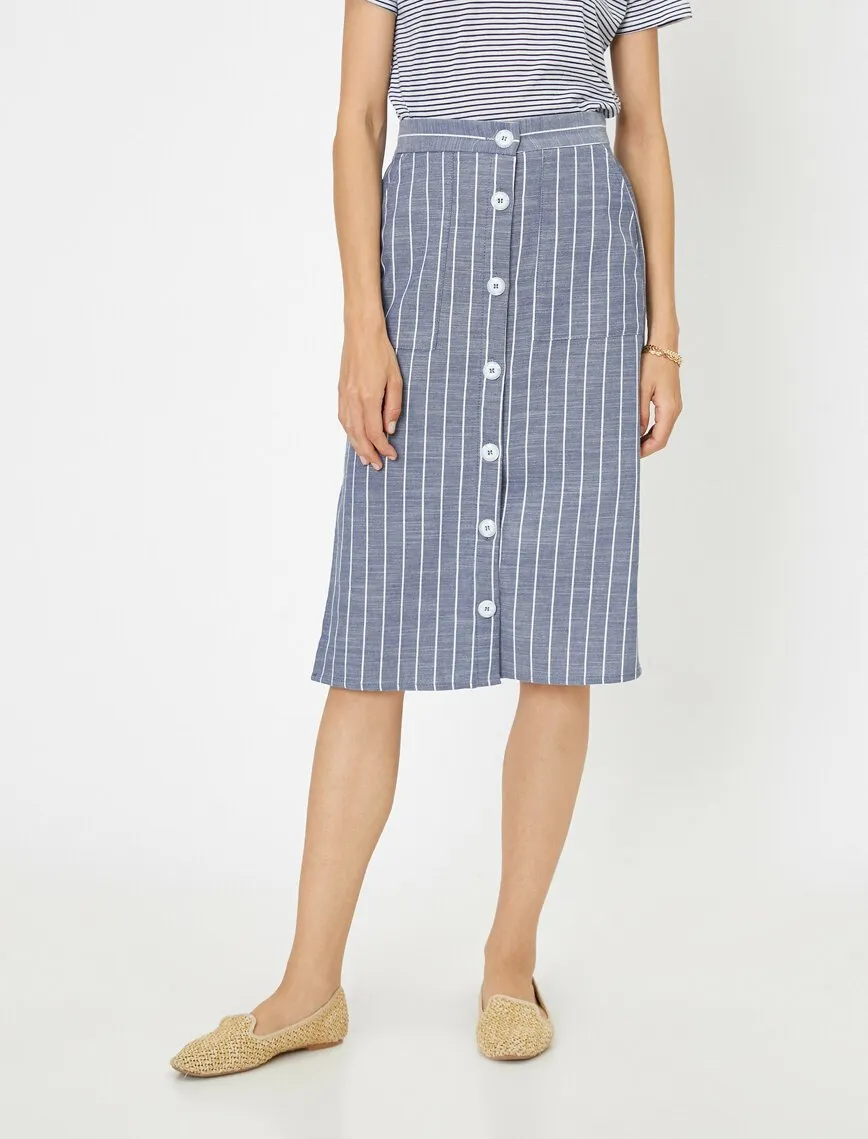 11990 Navy Striped Midi Skirt