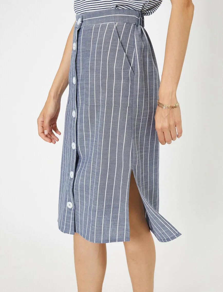 11990 Navy Striped Midi Skirt