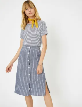 11990 Navy Striped Midi Skirt