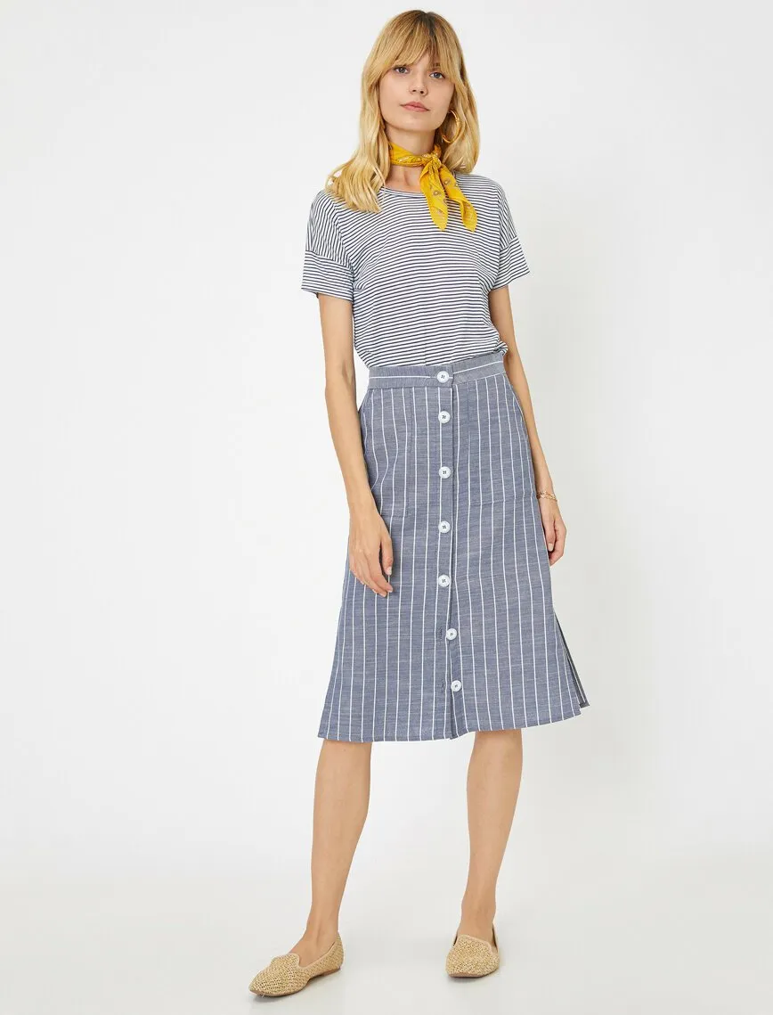 11990 Navy Striped Midi Skirt