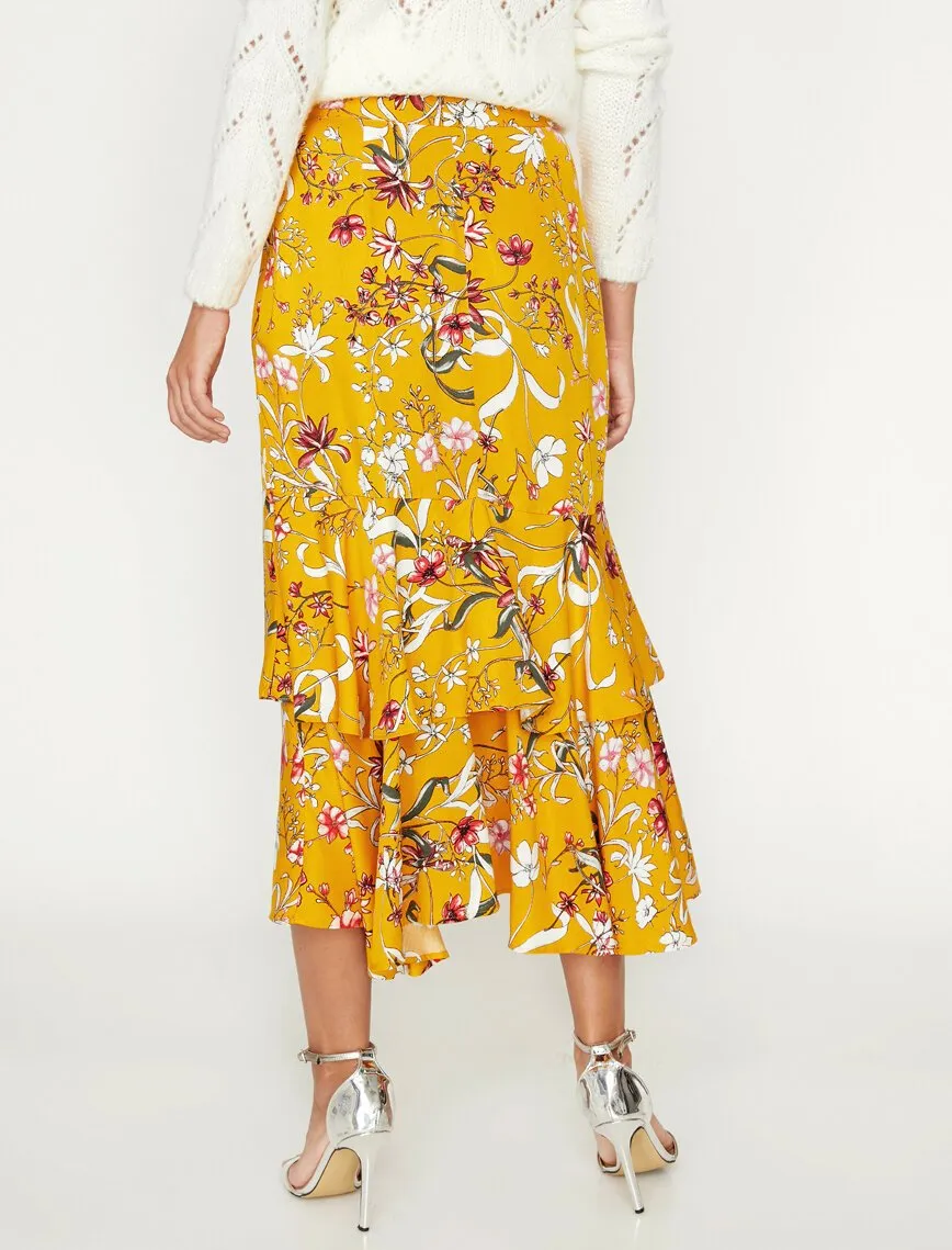 12287 Yellow Floral Midi Skirt