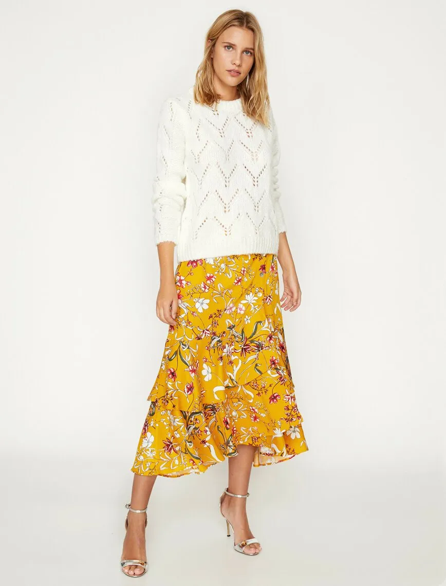 12287 Yellow Floral Midi Skirt