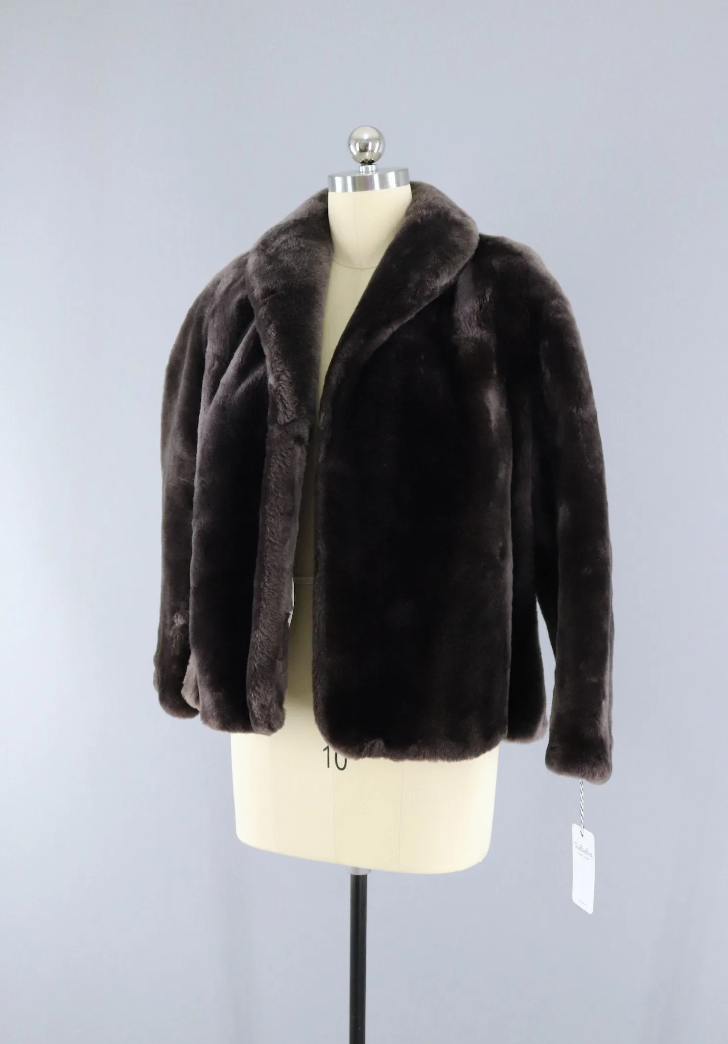 1950s Sheared Lamb Mouton Smoke Brown Fur Jacket Coat