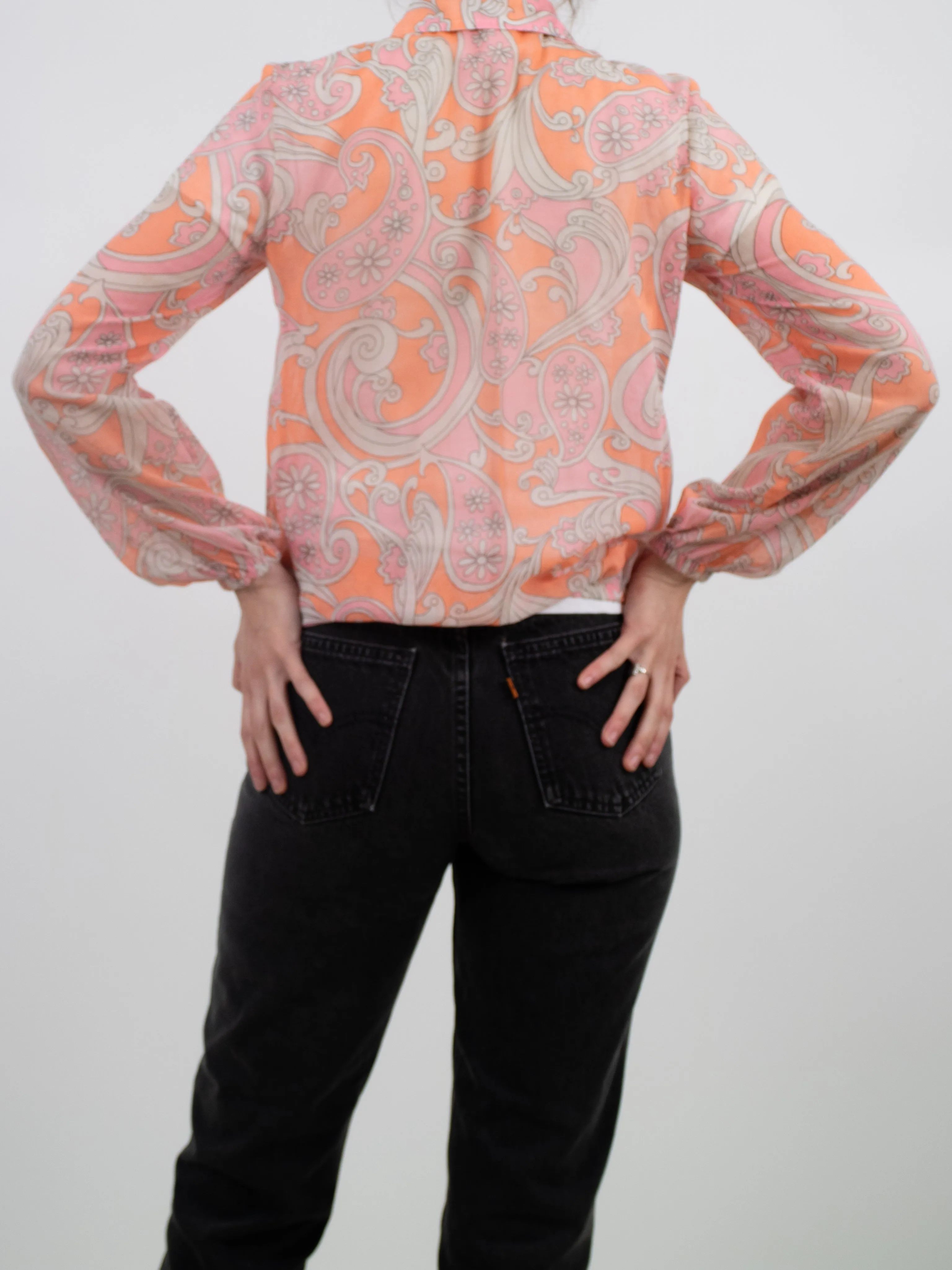 1960s Lightweight Cotton Mod Orange and Pink Floral Front-zip Jacket