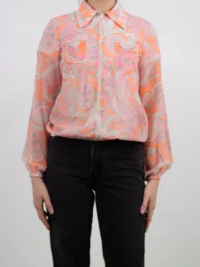 1960s Lightweight Cotton Mod Orange and Pink Floral Front-zip Jacket