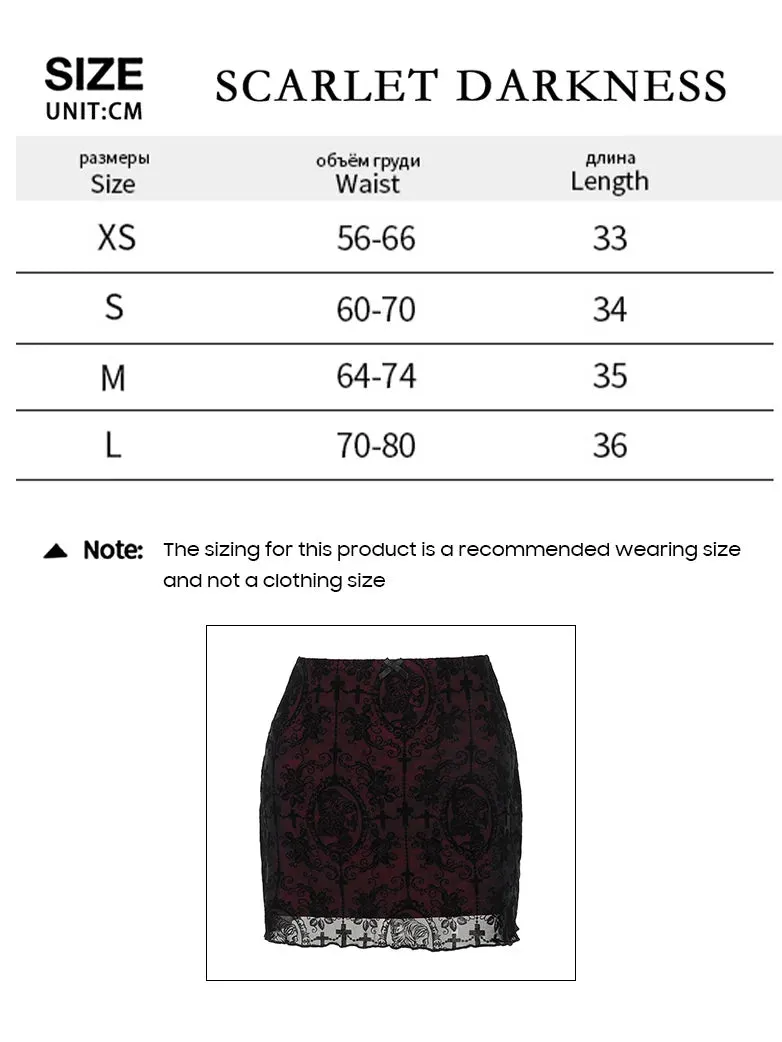 2024 Gothic Women Flocked Double Layer Mini Skirt