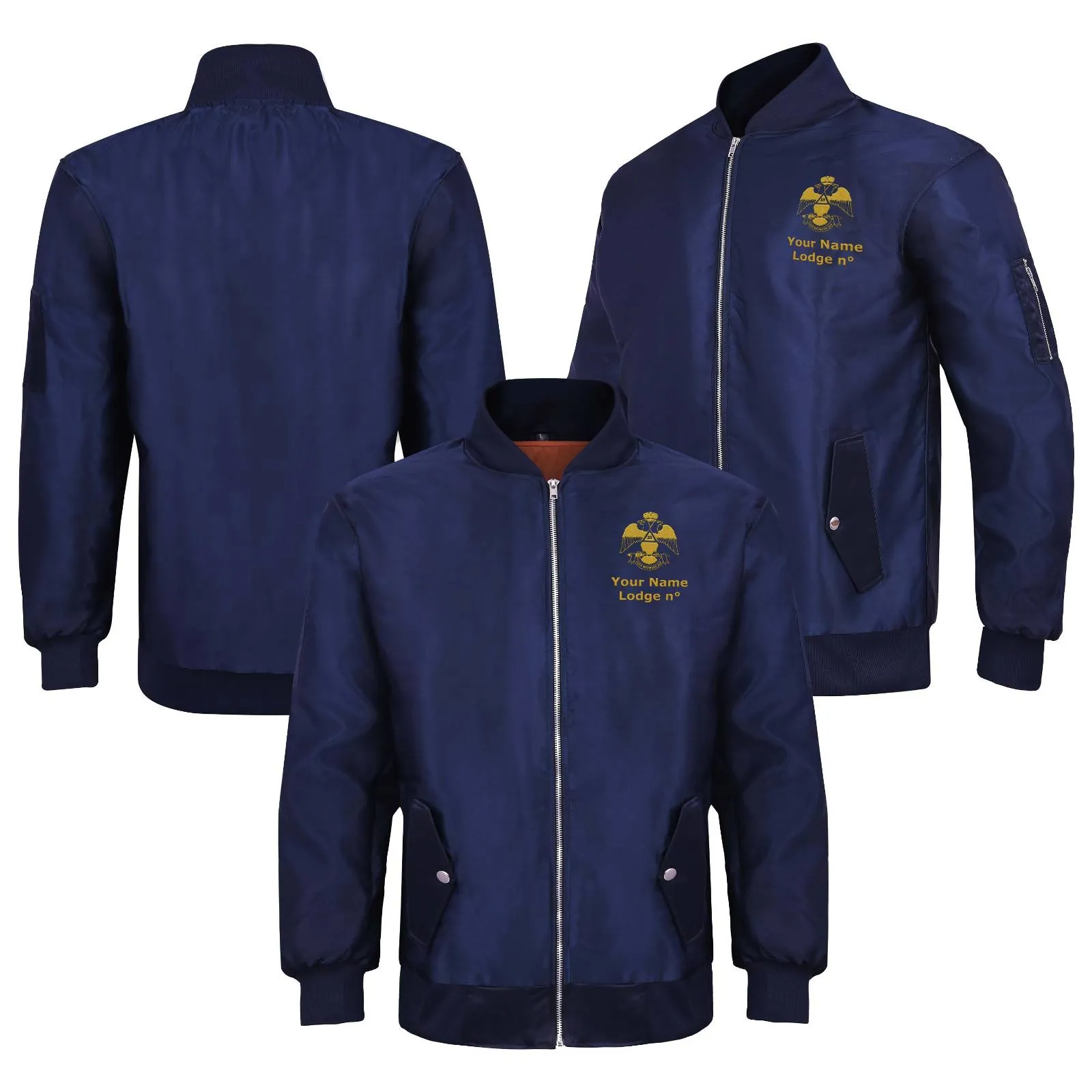 33rd Degree Scottish Rite Jacket - Wings Down Nylon Blue Color With Gold Embroidery