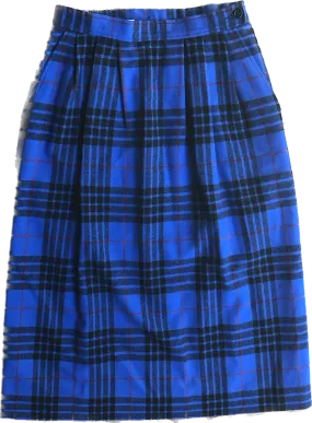 80s Pendleton Wool Blue Plaid Pencil Skirt  S(w26)