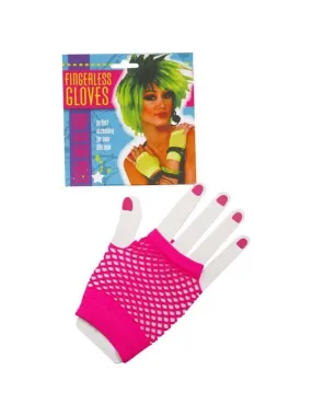 Adult Short Neon Pink Fingerless Fishnet Gloves