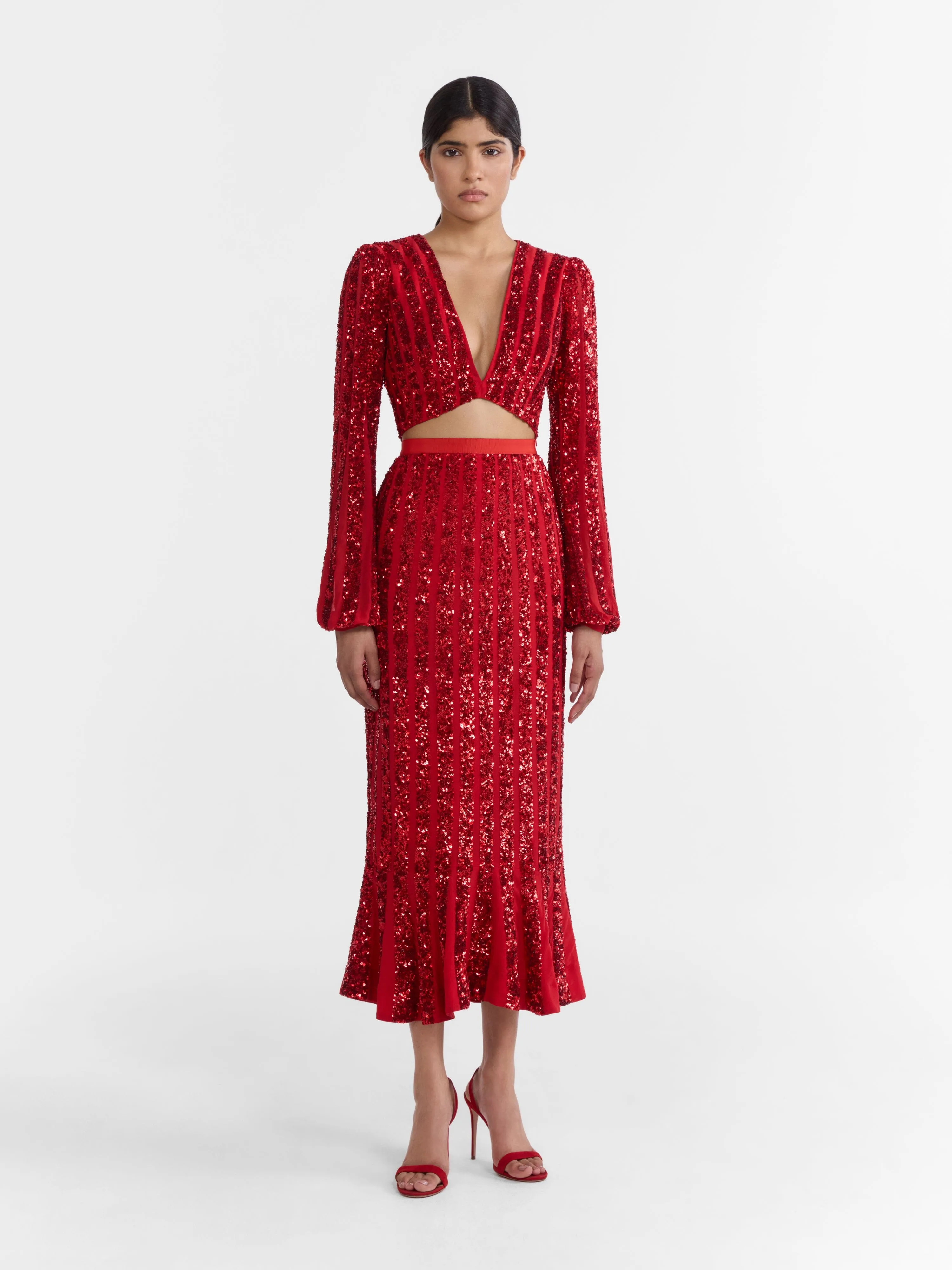 Aidan Venyx Skirt in Scarlet with Sequin Embroidery