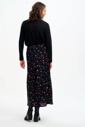 ALEXANDRA BIAS SKIRT (BLACK, RAINBOW STAR CONFETTI)