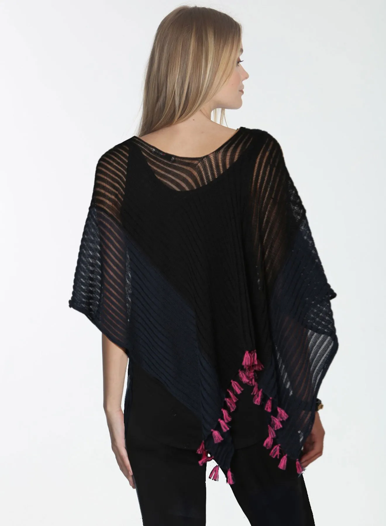 Amelia Tassel Poncho - Black