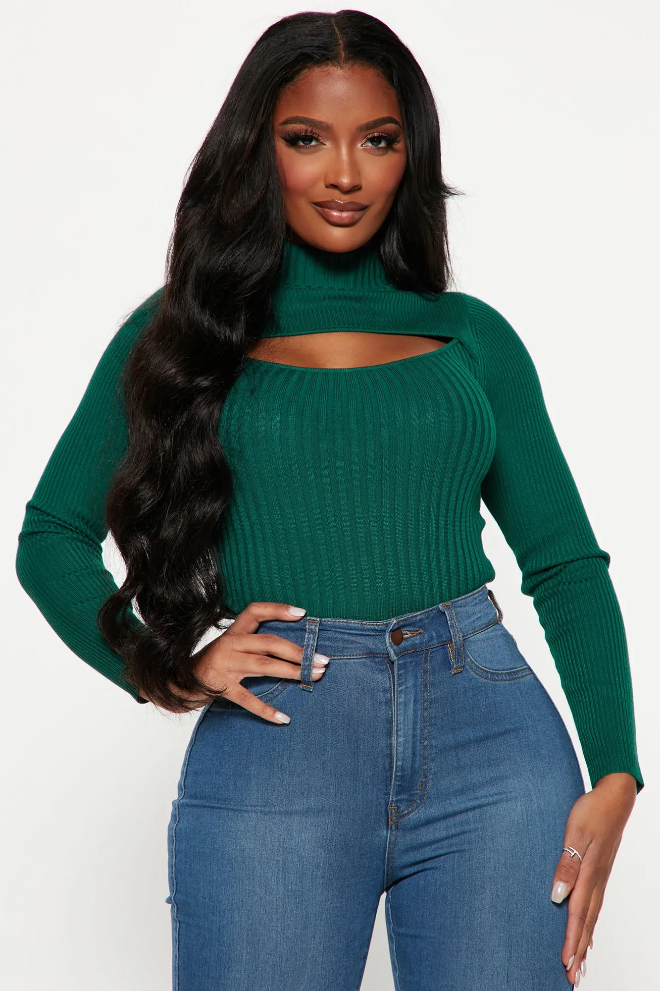 Anabella Cut Out Turtleneck Sweater - Hunter