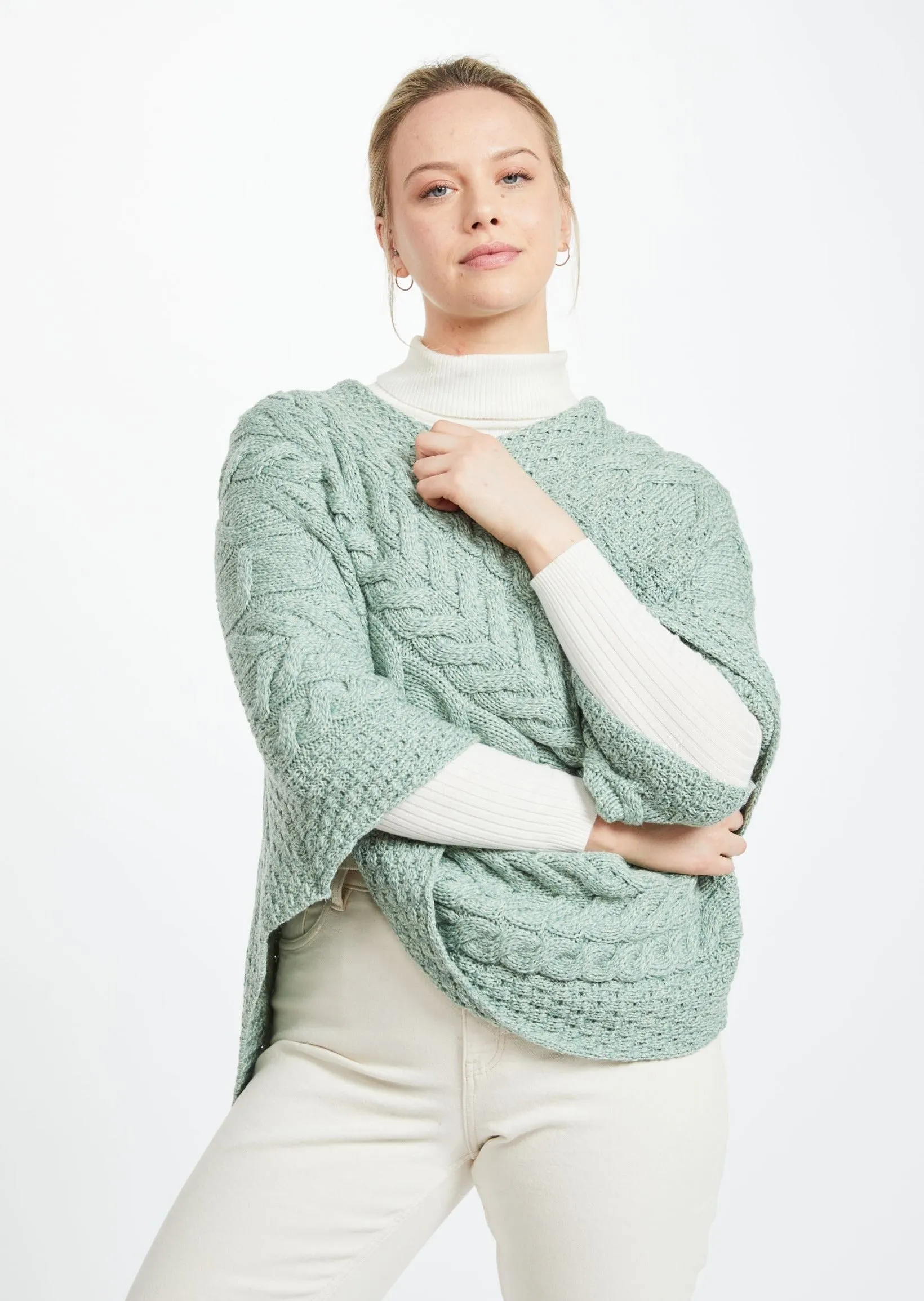 Aran Super Soft Poncho | Mint