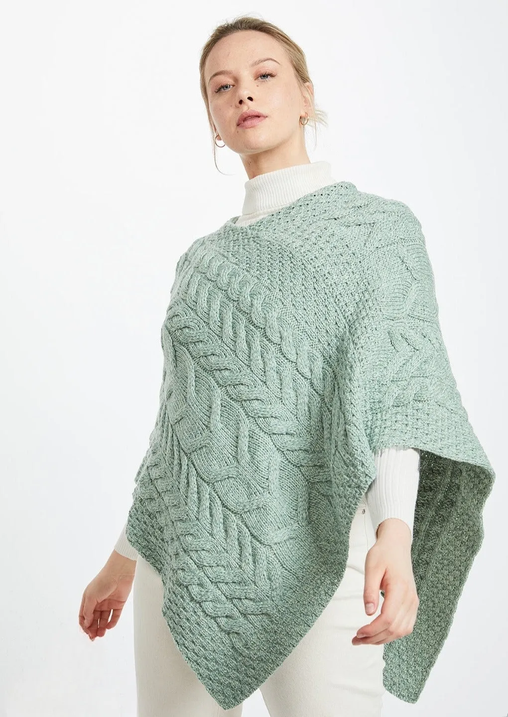 Aran Super Soft Poncho | Mint