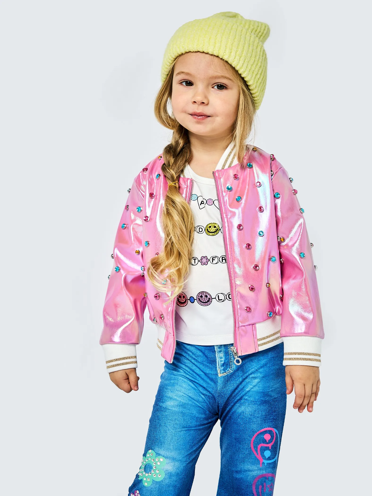 Baby Sara Faux Leather Jeweled Bomber Jacket