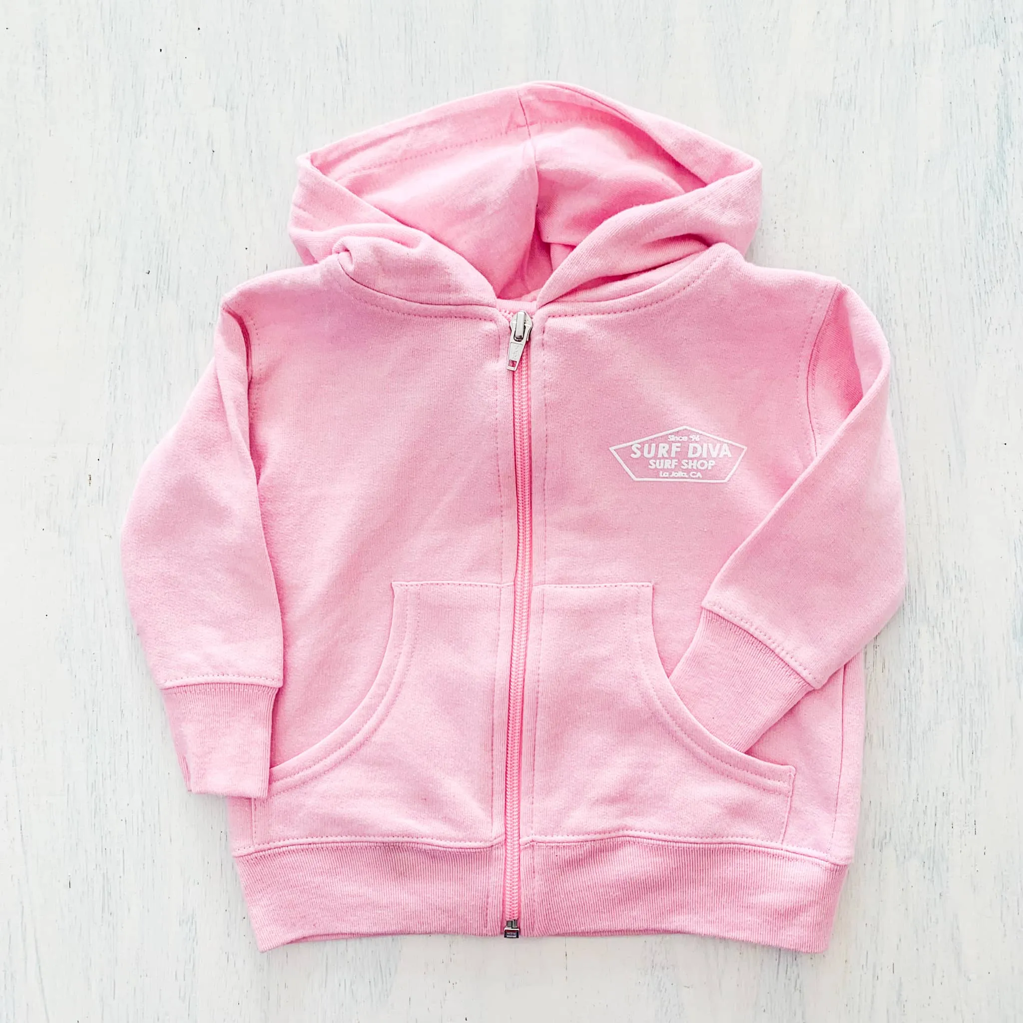 BABY ZIP-UP HOODIE SWEATSHIRT with SURF DIVA SURF SHOP (pink)