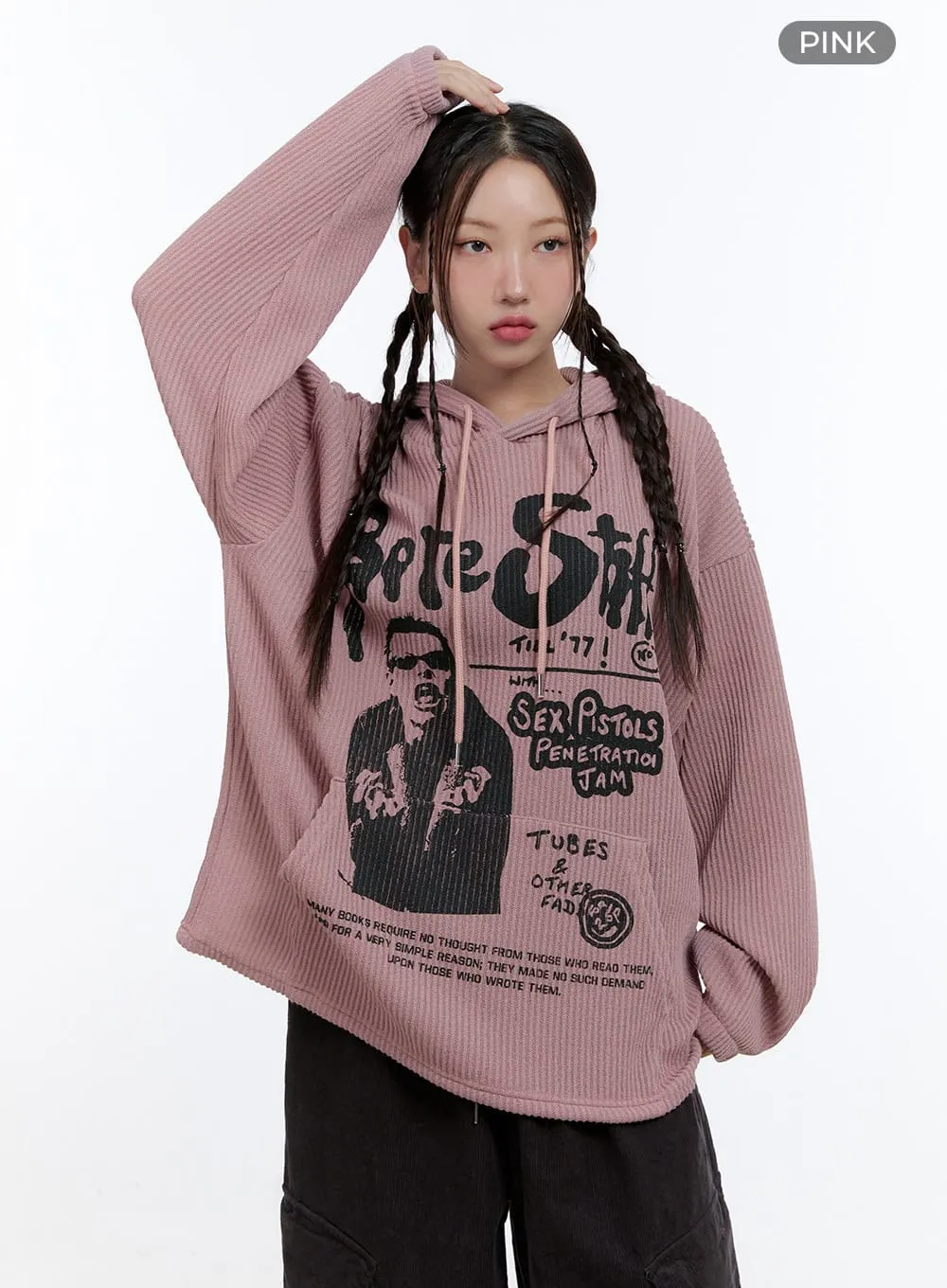 Baggy Graphic Hooded Sweater CS406