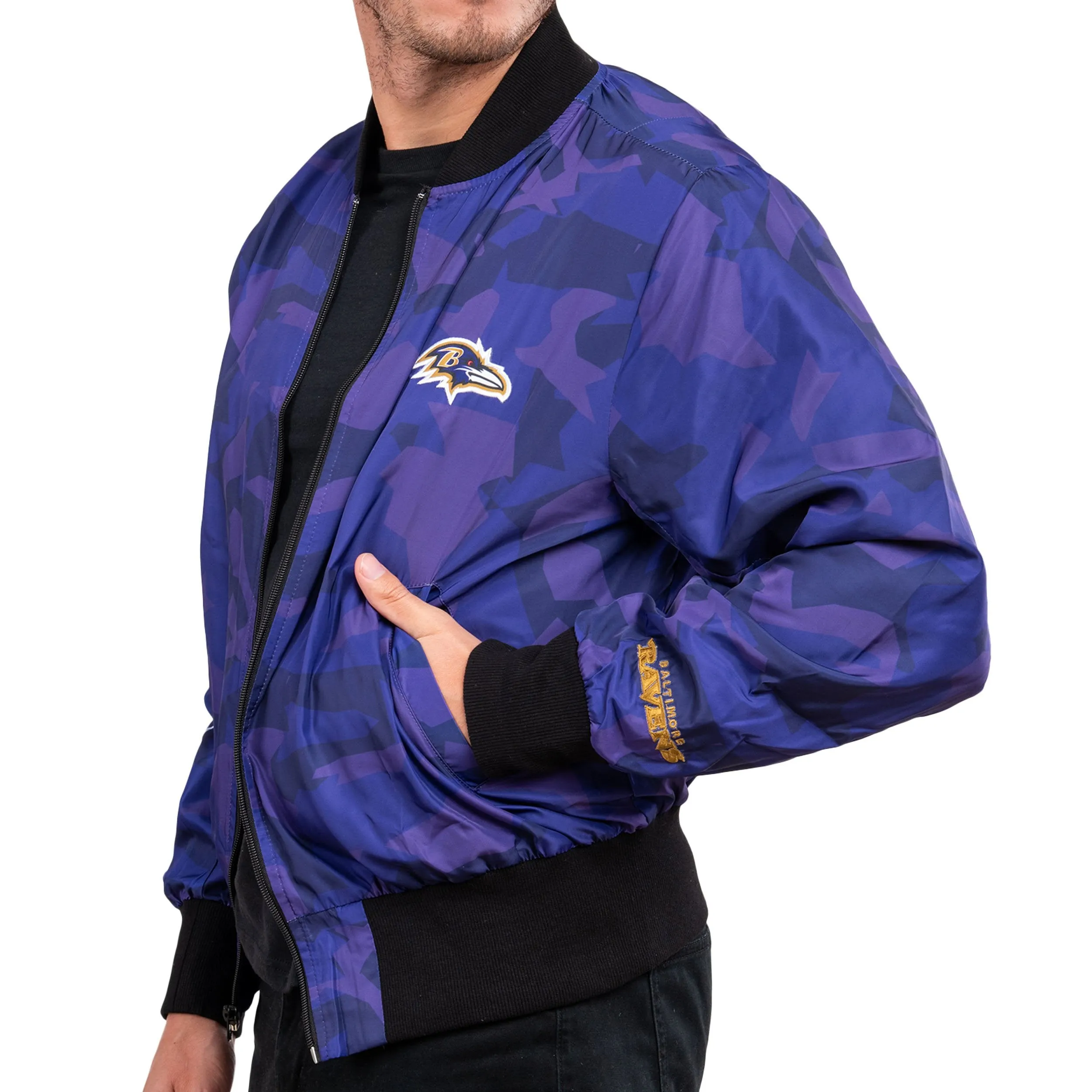 Baltimore Ravens NFL Mens Camo Bomber Jacket