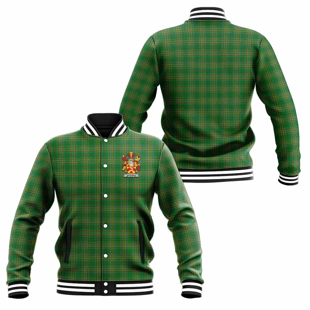 Bateman Irish Clan Tartan Baseball Jacket with Coat of Arms