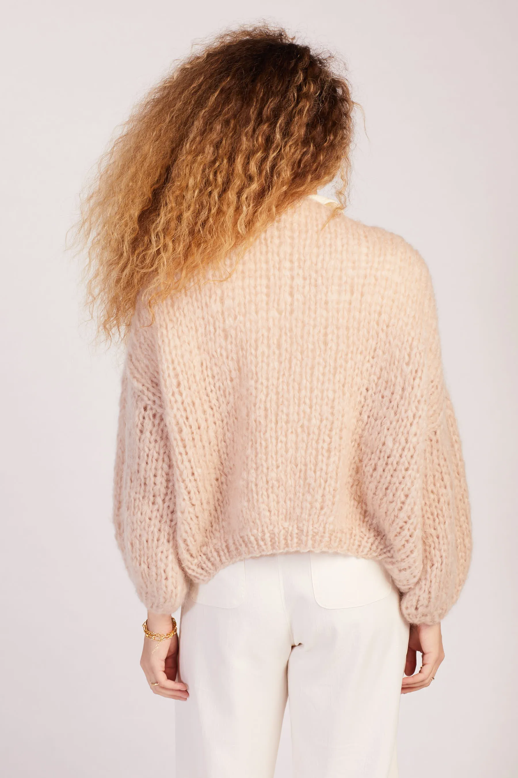 Beige Big Bomber Cardigan