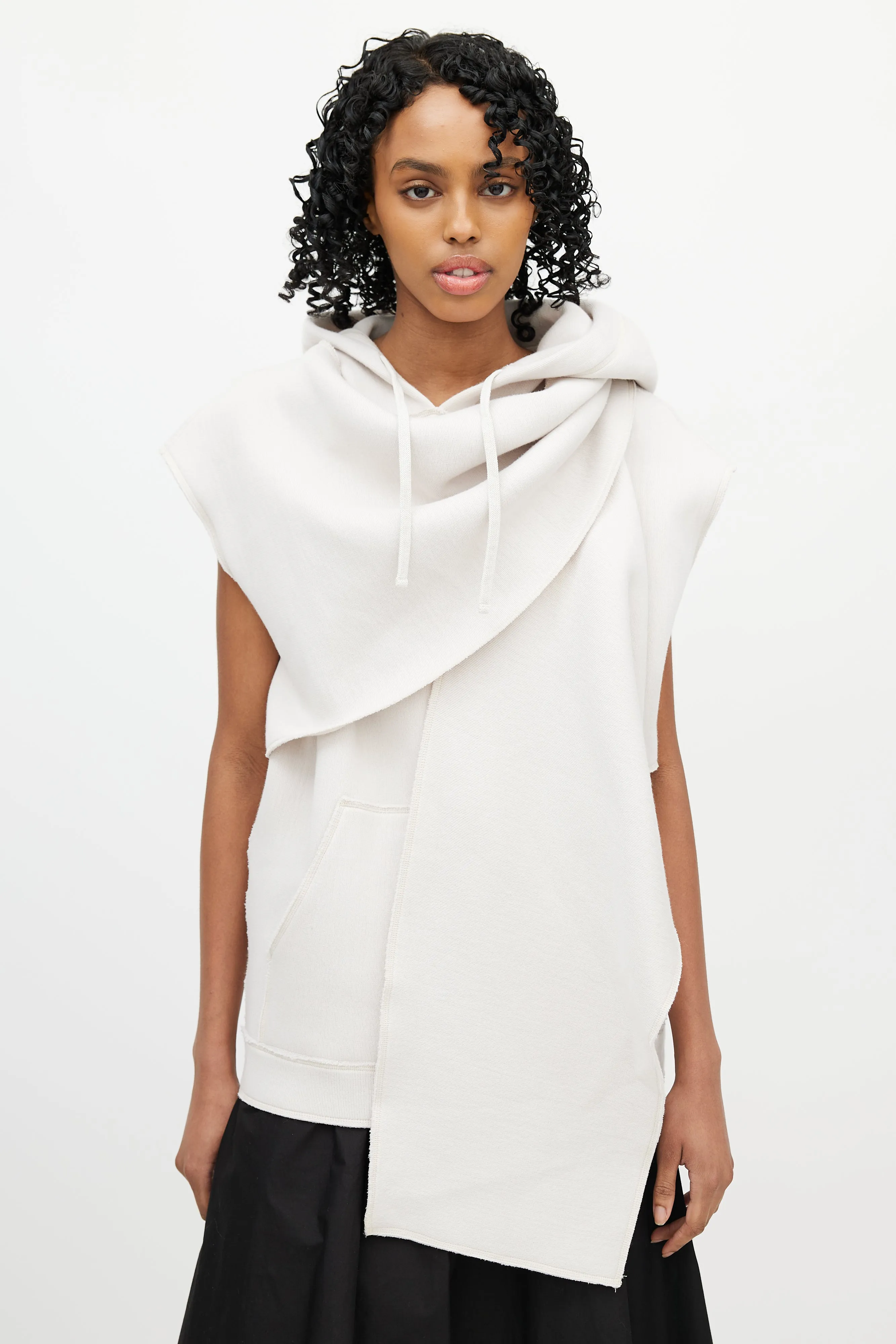 Beige Sleeveless Scarf Hoodie