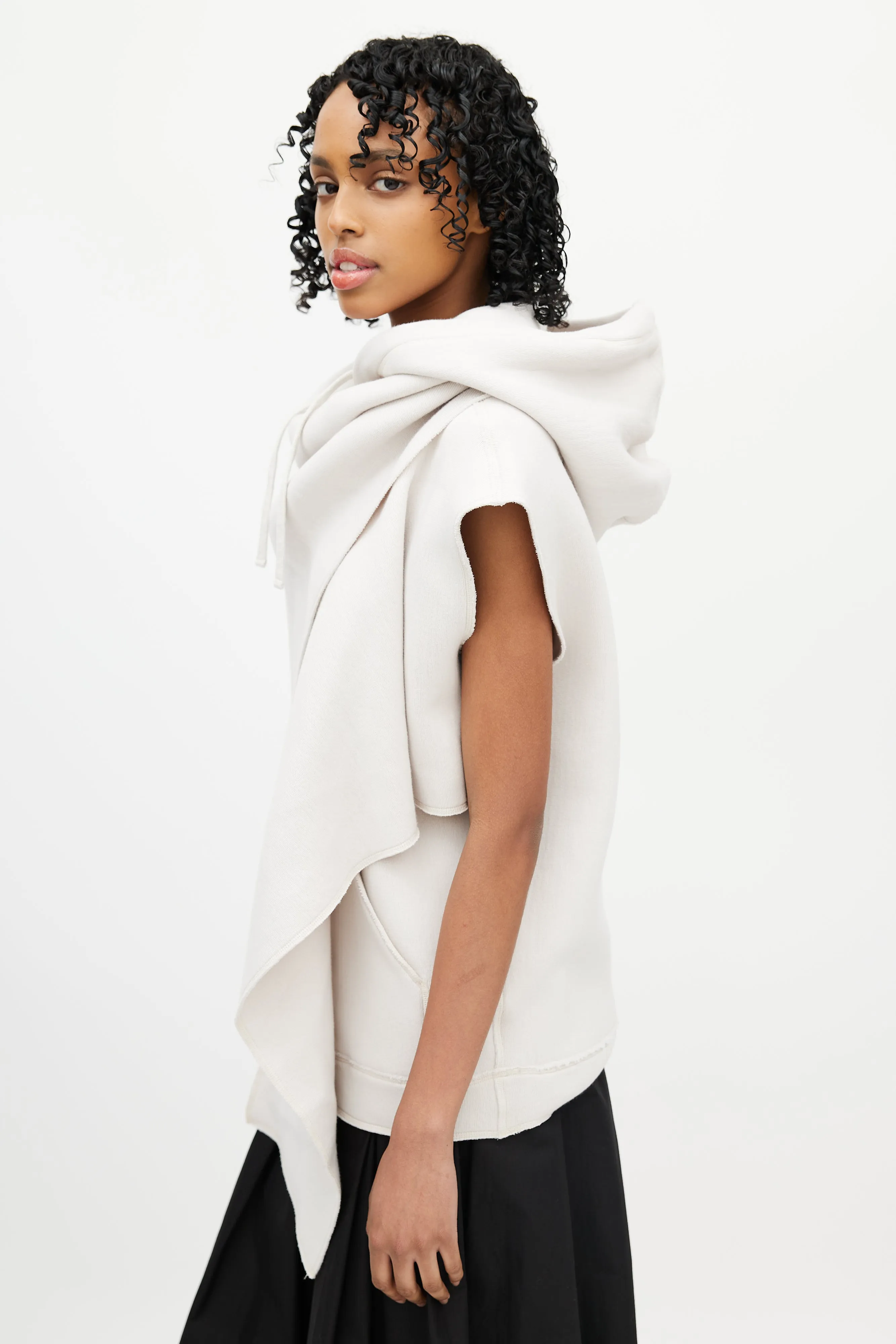 Beige Sleeveless Scarf Hoodie