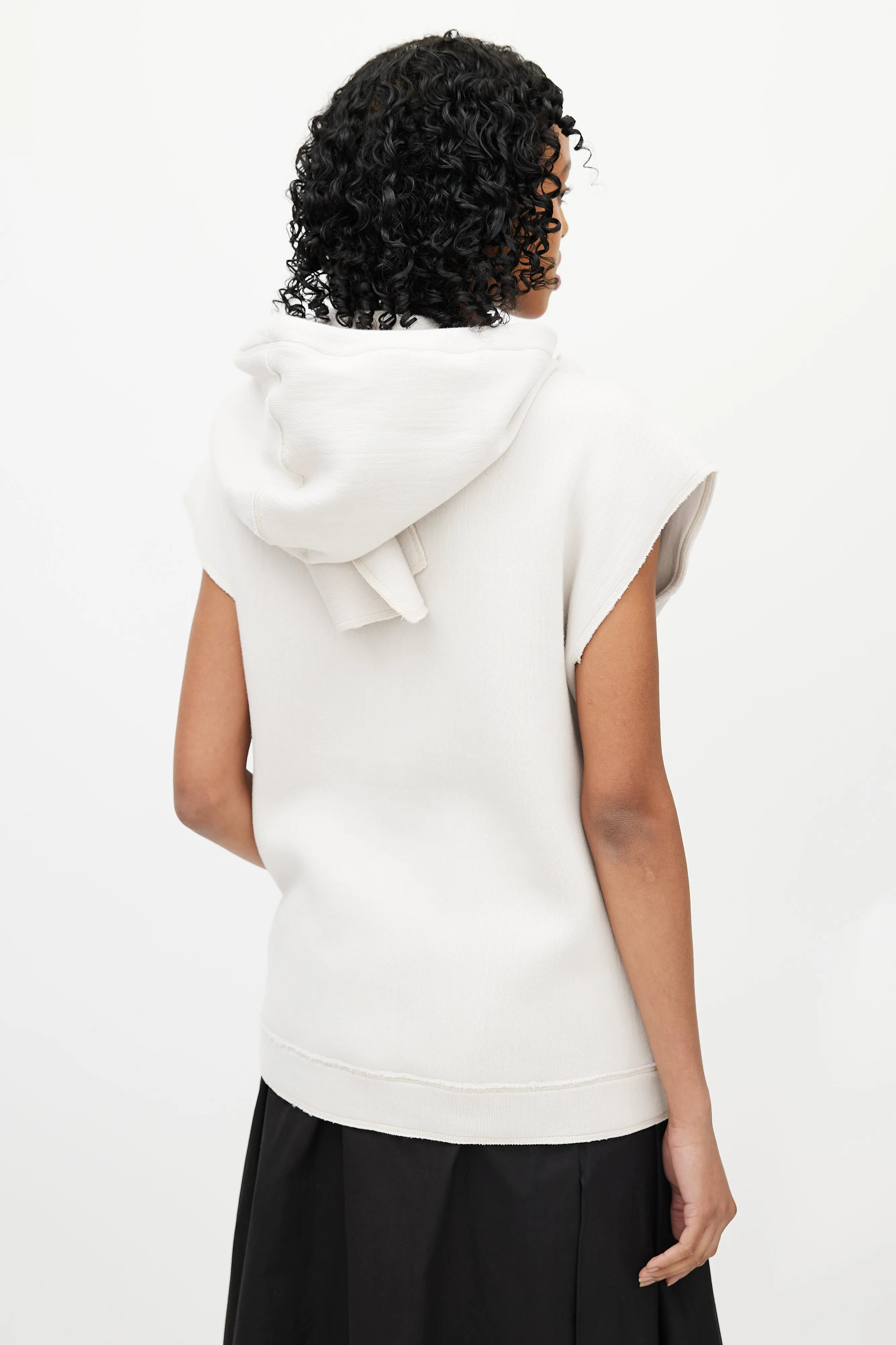 Beige Sleeveless Scarf Hoodie