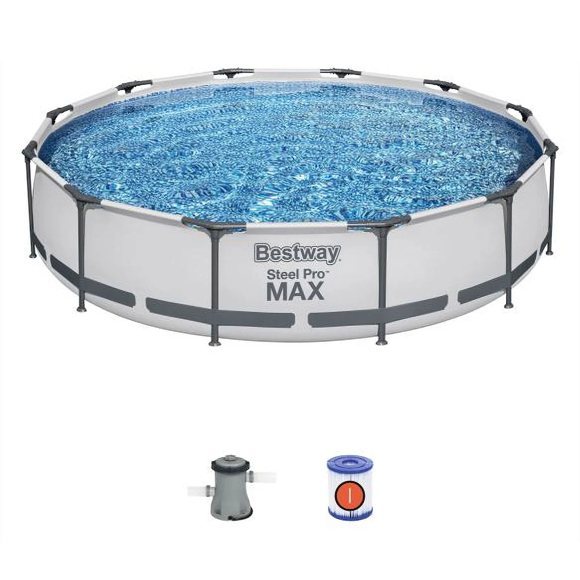 Bestway Steel Pro Max 12' x 30" Round Above Ground Frame Pool & Flowclear Cover