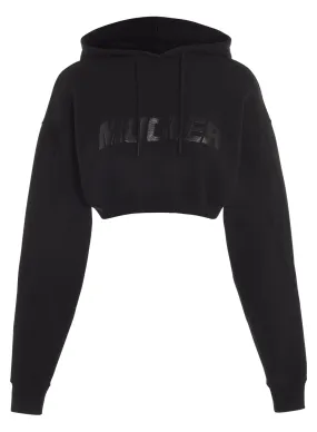 black cropped mugler logo hoodie