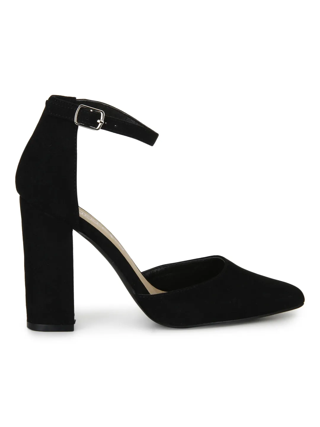 Black Micro Pointed Toe Block Heels