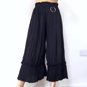 BLACK PLEATED CULOTTES PANTS TROUSERS