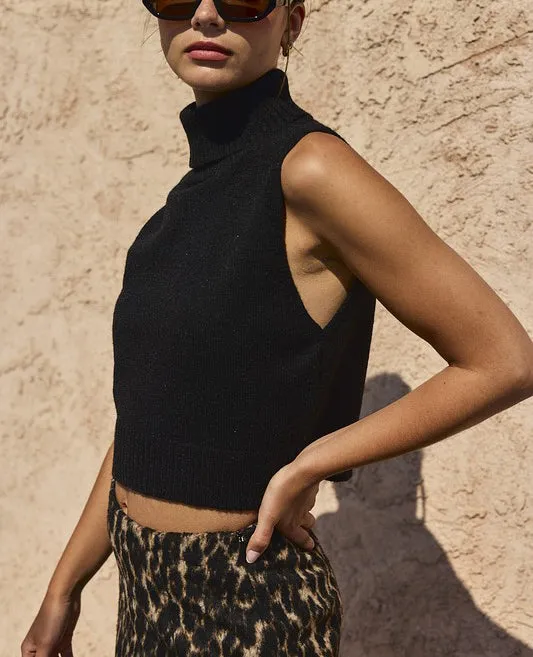 Black Turtleneck Sleeveless Top