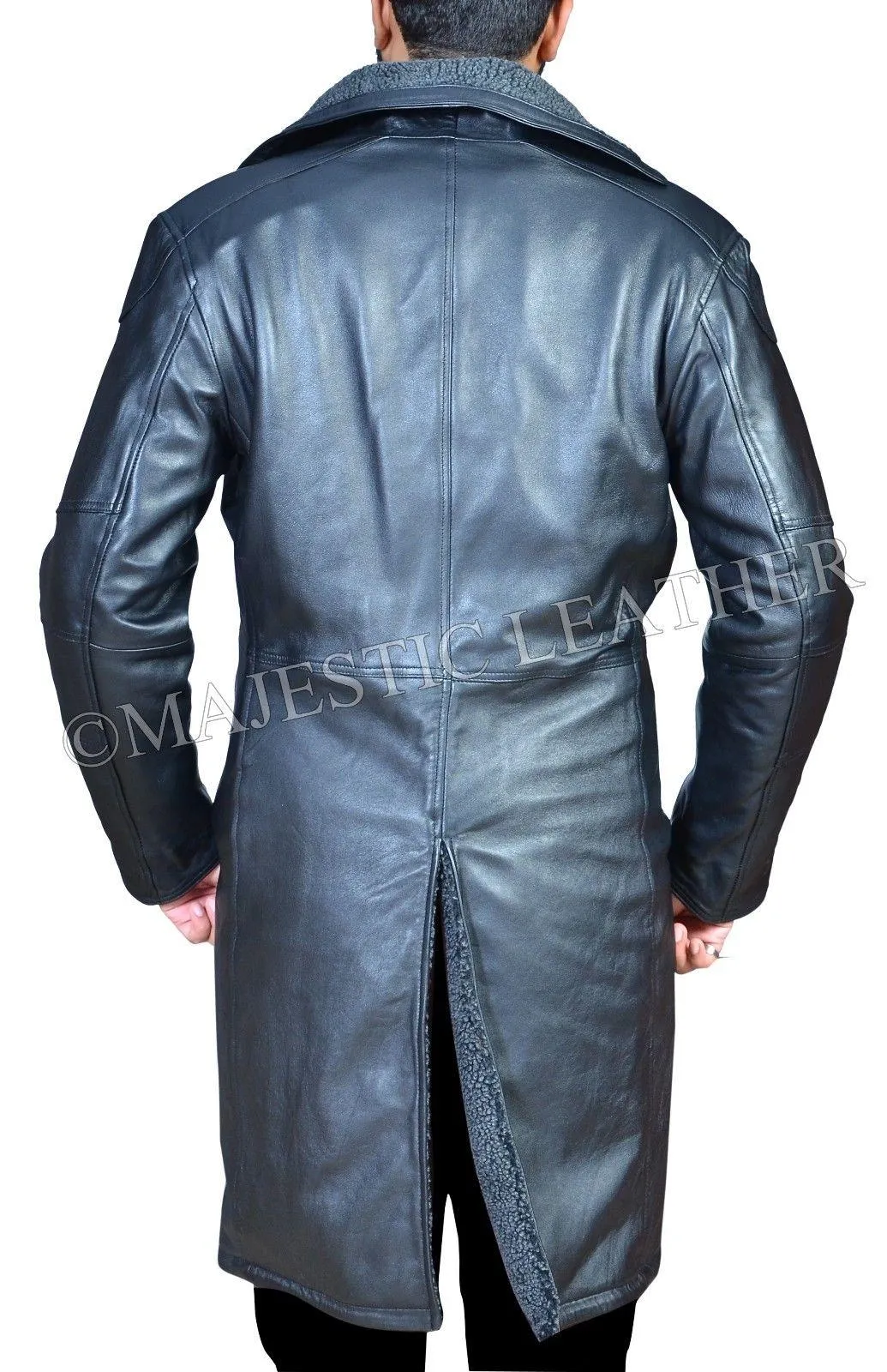 Blade Runner 2049 Ryan Gosling (Officer K) Fur Lapel Collar Trench Leather Coat