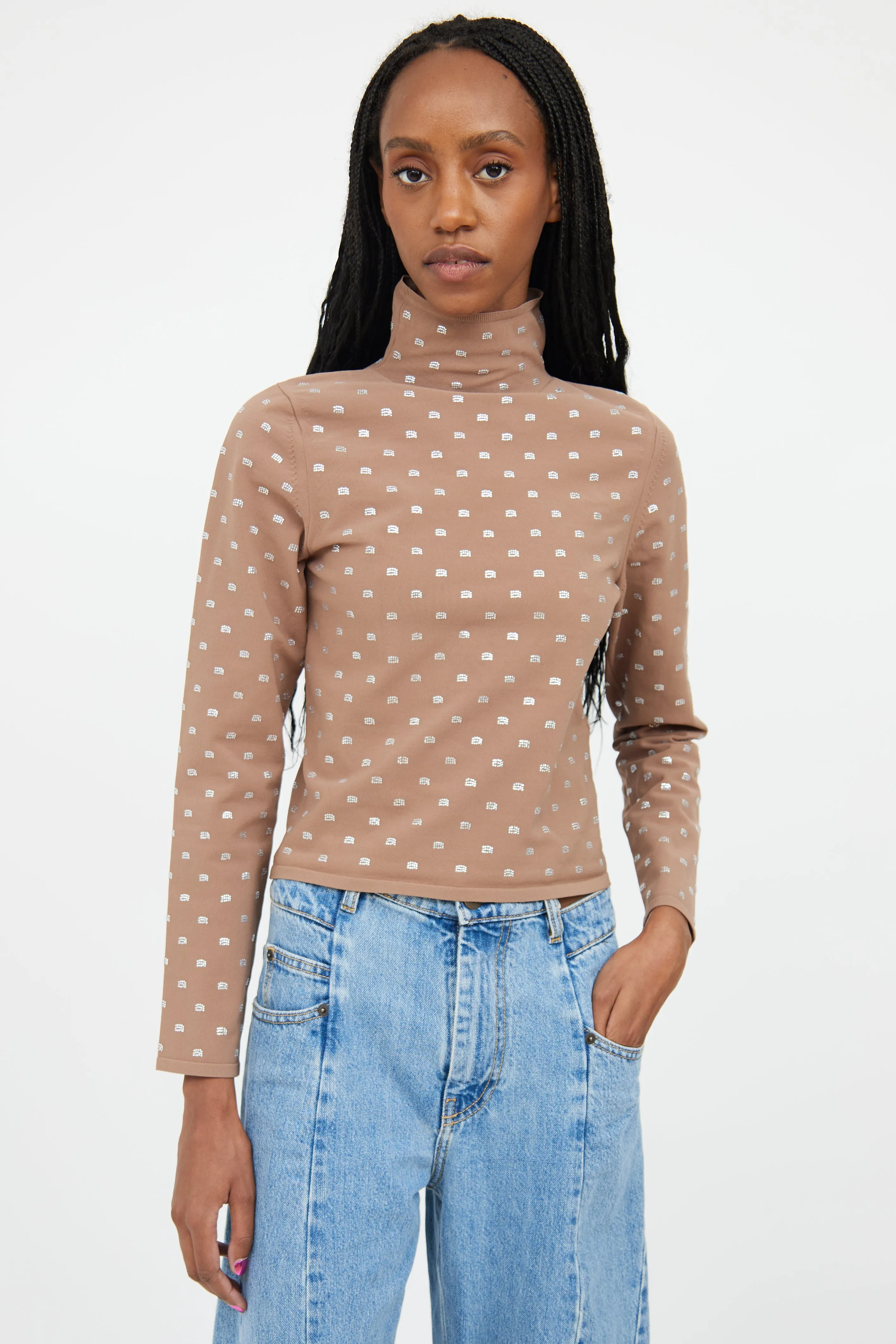 Brown & Silver Rhinestone Turtleneck