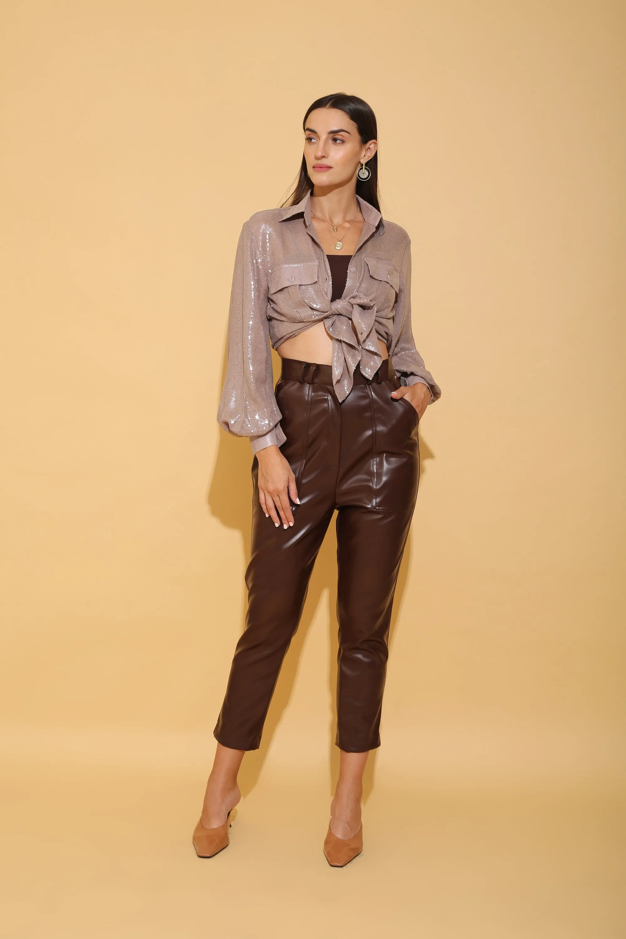 Brown Faux Leather Pants