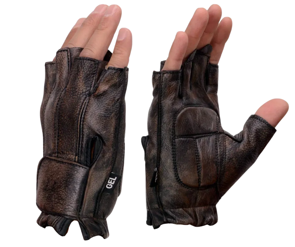 Brown Fingerless Leather Riding Gloves