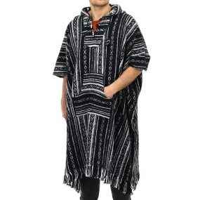 Brushed Cotton Long Hooded Poncho - Black Diamond