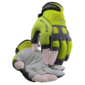 Caiman 2958-4 Multi-Activity Glove with Sheep Grain Leather Palm and Hi-Vis AirMesh Back - Partial Half-Finger