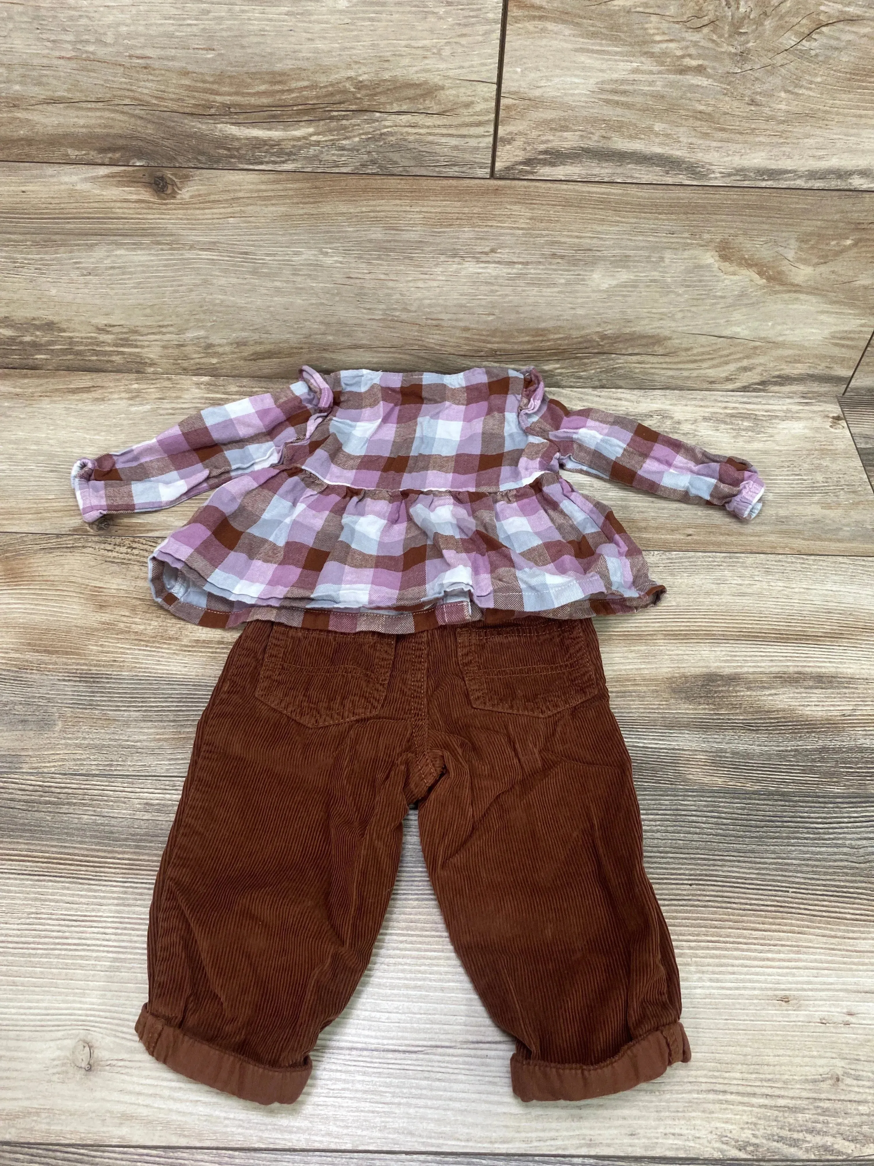 Carter's 2pc Plaid Top & Corduroy Pants Purple sz 6m