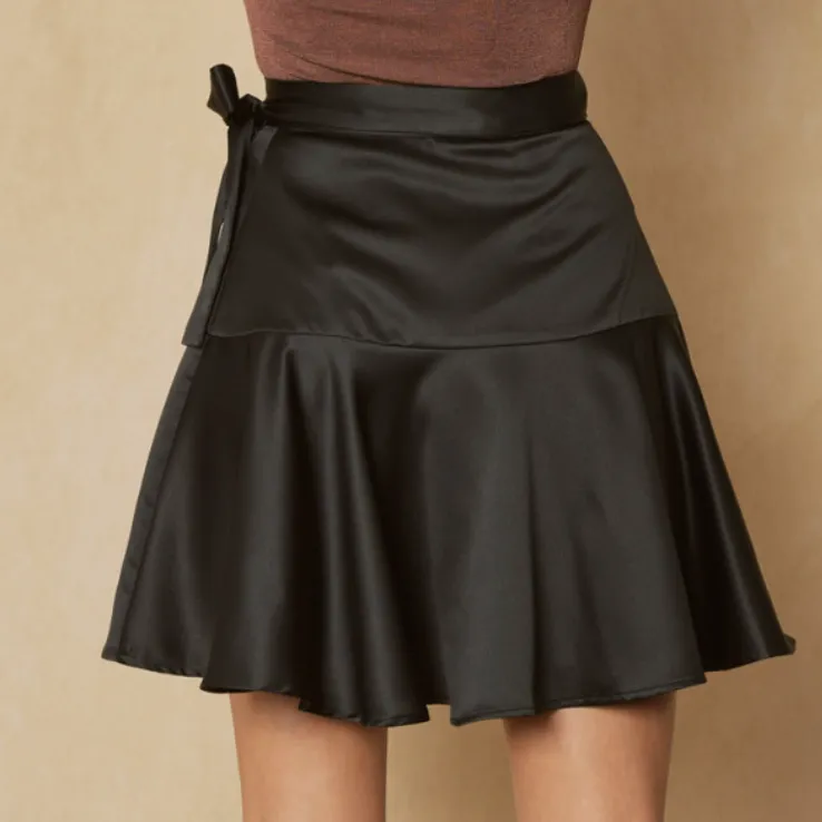 Center Stage Satin Tiered Wrap Skirt