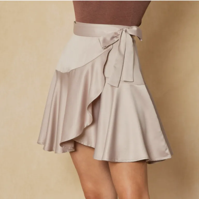 Center Stage Satin Tiered Wrap Skirt