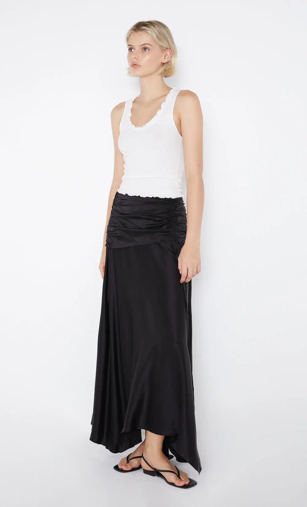 CHANTILLY SILK RUCHED SKIRT - BLACK