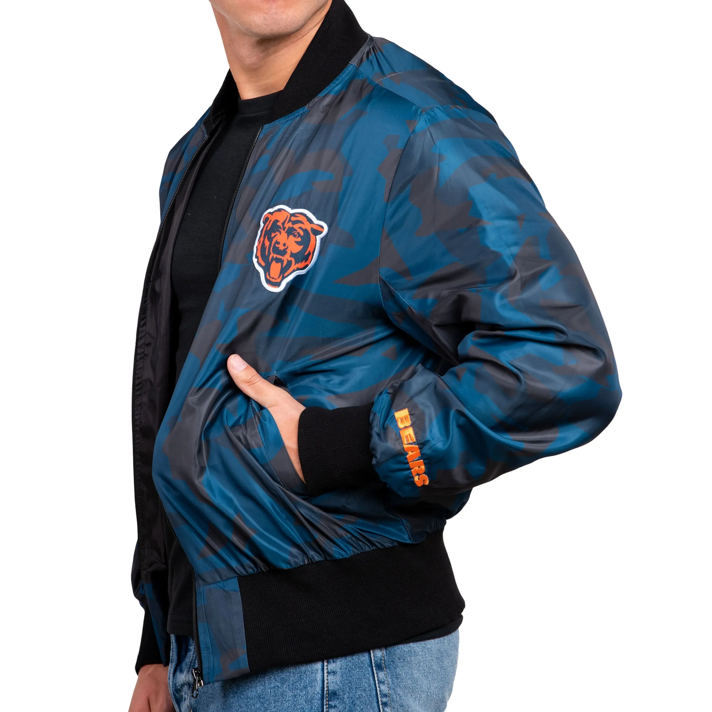 Chicago Bears NFL Mens Camo Bomber Jacket