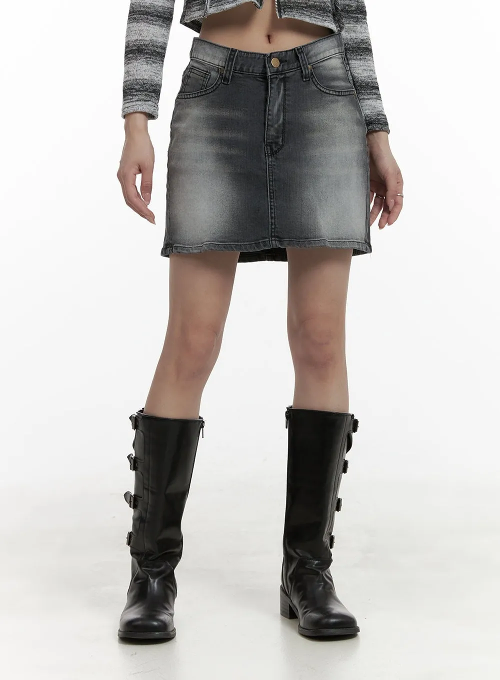 Cotton Washed Denim Mini Skirt CA426