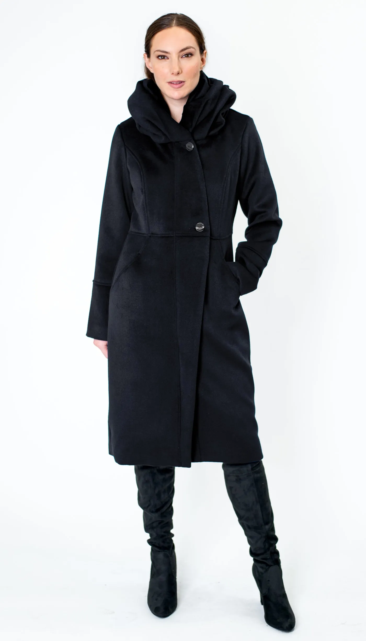 Cowl/Hood Zip Coat / Black