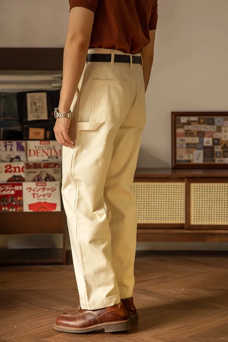 Cream-Colored Relaxed Straight Men's Painter's Pants