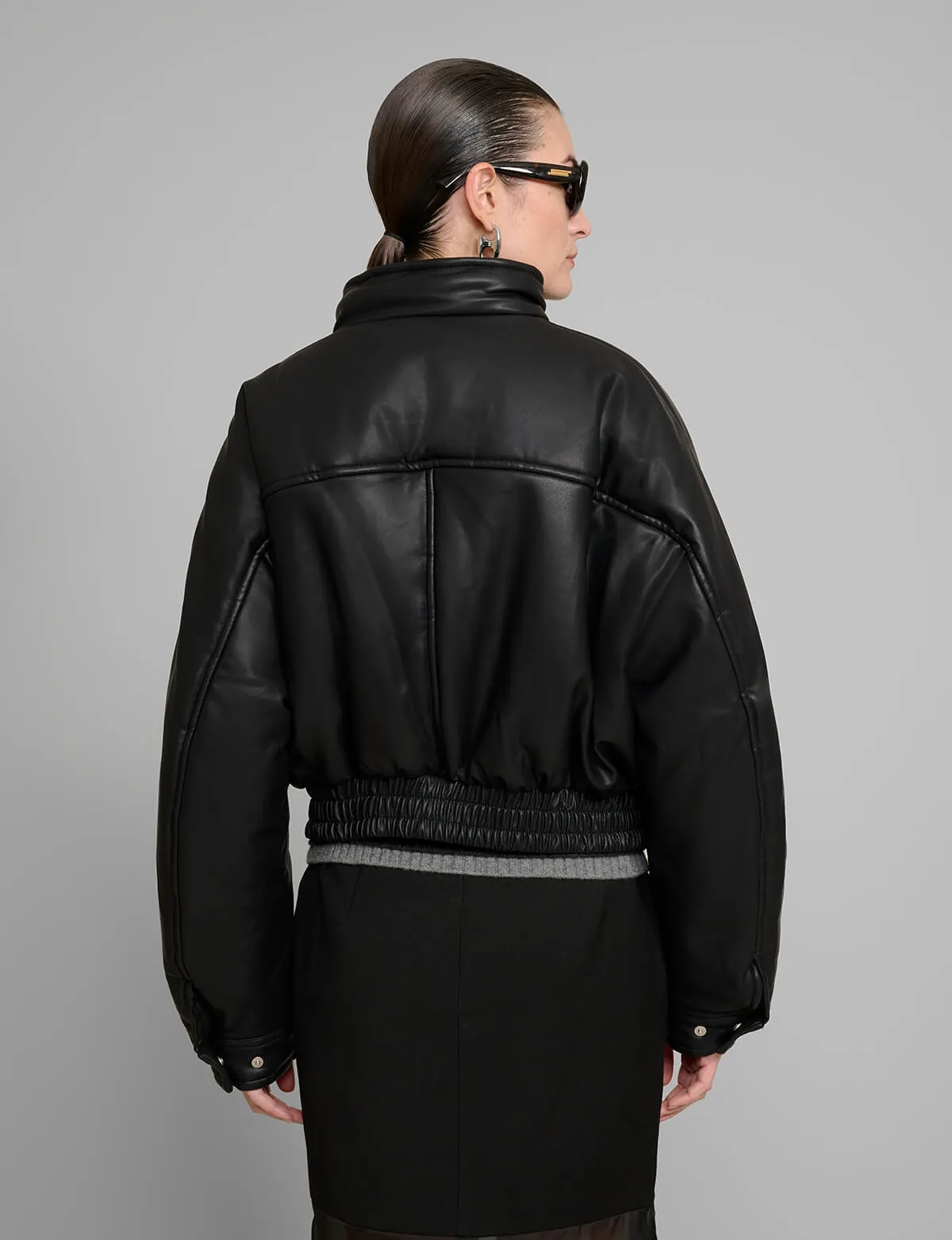 Crop Leather Bomber Jacket